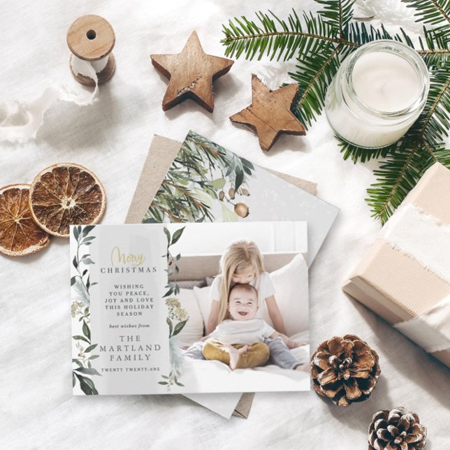 Cartão De Festividades Foto moderna da folha de aquarela natalícia (Criador carregado)