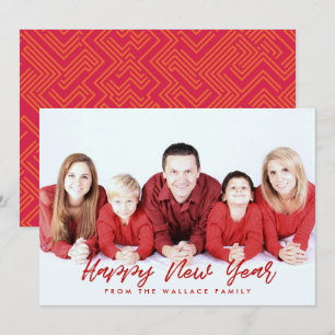 Cartão De Festividades Foto moderna de Ano Novo Feliz em vermelho e branc