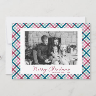 Cartão De Festividades Foto Moderna de Família em Xadrez Feliz Natal