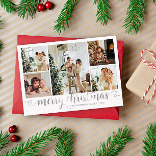 Cartão De Festividades Foto Moderna de Natal Feliz Coração de Prata Scrip
