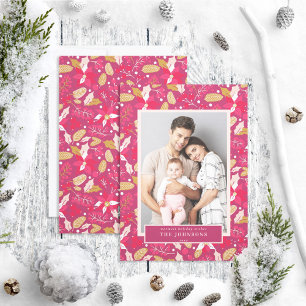 Cartão De Festividades Foto Moderna de Poinsettia Vermelha Rosa Escura Ma