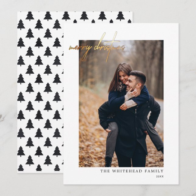 Cartão De Festividades Foto Moderna Dourada Feliz Natal (Frente/Verso)