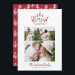 Cartão De Festividades Foto moderna e mínima abençoada do Natal rústico 3<br><div class="desc">O moderno e mínimo abençoado cartão de na moda de Natal rústico. Com texto desenhado à mão moderno e árvores. A cor do backer pode ser personalizada.</div>