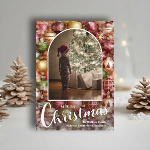 Cartão De Festividades Foto Moderna em Arco em Bolas de Natal