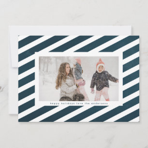 Cartão De Festividades Foto Moderna em Quadro de Listra Azul e Branco com