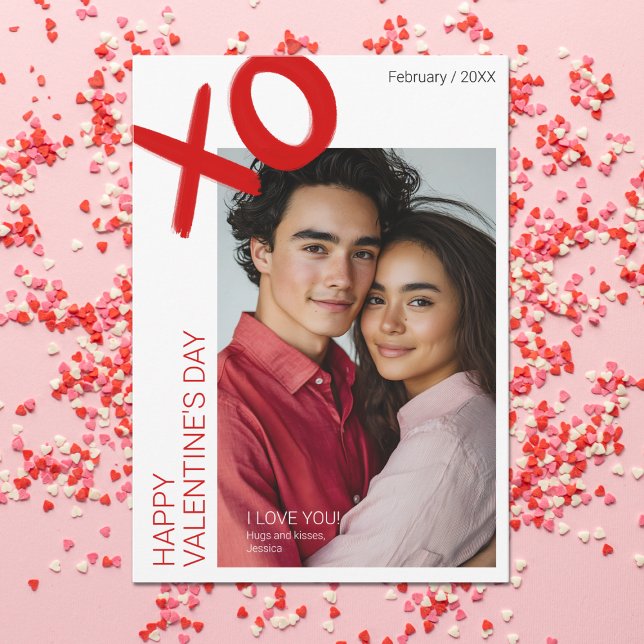 Cartão De Festividades Foto Moderna Feliz Aniversário do Dia XO dos Namor (Modern Photo Happy Valentines Day XO Anniversary Holiday Card)