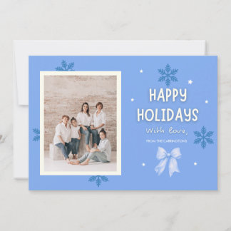 Cartão De Festividades Foto moderna laço azul simples elegante família si