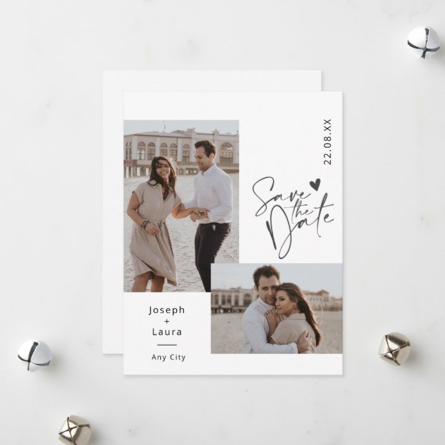 Cartão De Festividades Foto moderna, na moda preto bege, (Frente/Verso In Situ)