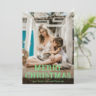 Cartão De Festividades Foto moderna verde mínima - Natal simples