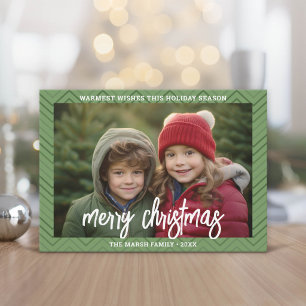 Cartão De Festividades Foto Moderno Bordado Chevron Verde Feliz Natal