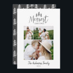 Cartão De Festividades Foto multi-russa de Natal moderna<br><div class="desc">Cartão de Natal rústico e moderno de na moda multifotografia. Com texto desenhado à mão moderno e árvores. A cor do backer pode ser personalizada.</div>