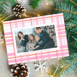 Cartão De Festividades Foto Múltipla da Xadrez de Natal do Modern Cotten