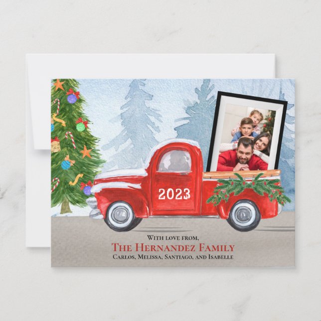 Cartão De Festividades Foto Múltipla de Caminhão Vermelho e Cinto (Frente)