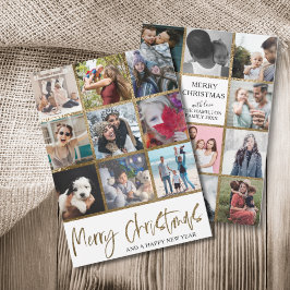 Cartão De Festividades Foto Múltipla de ouro de Feliz Natal