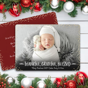 Cartão De Festividades Foto Natal Agradecido Grato Abençoado Personalizad