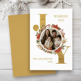 Cartão De Festividades Foto Natal Alegria Elegante Dourada