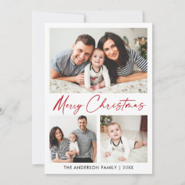 Cartão De Festividades Foto Natal do Script de Tinta Vermelha da Caligraf