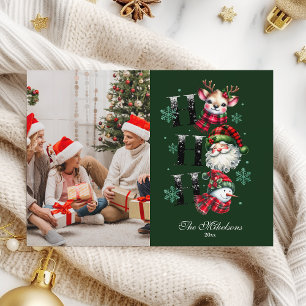 Cartão De Festividades Foto Natal Gingham Retro com Papai Noel e Amigos