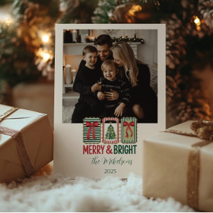 Cartão De Festividades Foto Natal Retro Alegre e Brilhante
