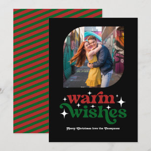 Cartão De Festividades Foto Natalina Retro Vermelho Rubi e Verde Floresta