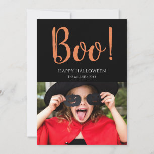 Cartão De Festividades Foto Negra Moderna do Boo Halloween