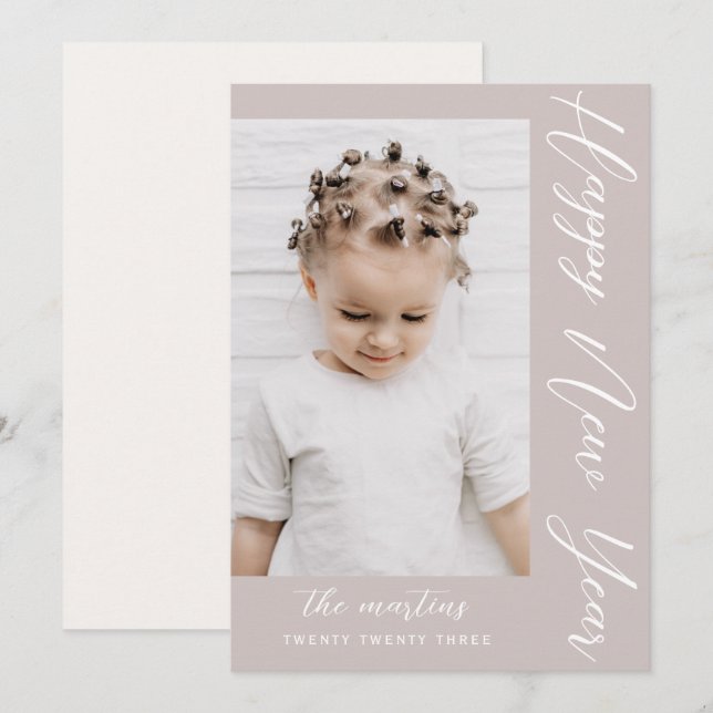 Cartão De Festividades Foto Neutra de Ano Novo Feliz (Frente/Verso)