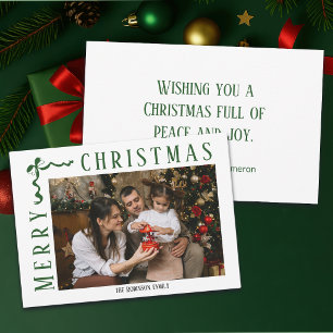 Cartão De Festividades Foto Nome da Família Ano Arco Verde Natal Feliz