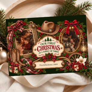 Cartão De Festividades Foto Nosso Primeiro Natal como uma Família de Três