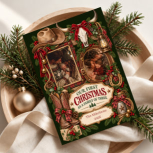 Cartão De Festividades Foto Nosso Primeiro Natal como uma Família de Três
