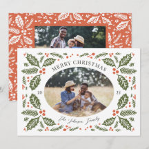 Foto Oval de Holly Berries Antiga | Vermelho e Ver