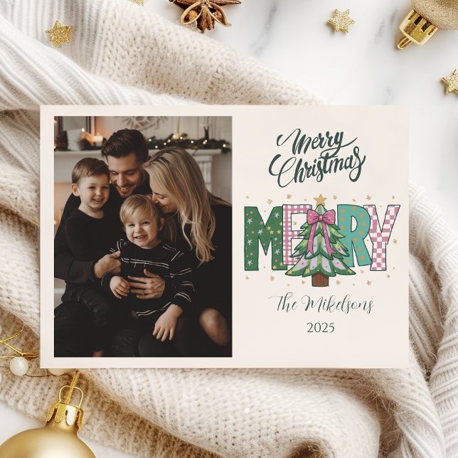 Cartão De Festividades Foto Patchwork Pastel Feliz Natal (Criador carregado)