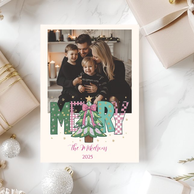 Cartão De Festividades Foto Patchwork Pastel Feliz Natal (Criador carregado)