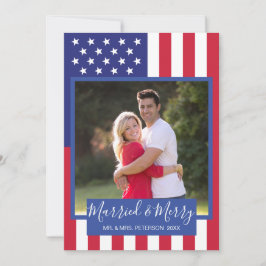 Cartão De Festividades Foto Patriótica da Bandeira Americana Casada e Fel