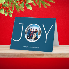 Cartão De Festividades Foto Personalizada Azul de Alegria de Natal