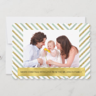 Cartão De Festividades Foto personalizada Chevron chique Dourado da