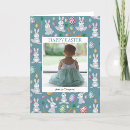 Cartão De Festividades Foto personalizada Coelho Azul da Páscoa e Coelho 