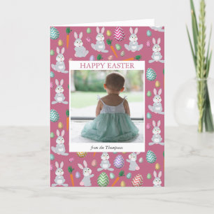 Cartão De Festividades Foto personalizada Coelho Coelho da Páscoa Rosa-R