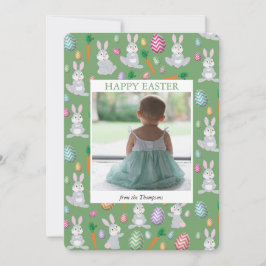 Cartão De Festividades Foto Personalizada Coelho Verde da Páscoa Verde