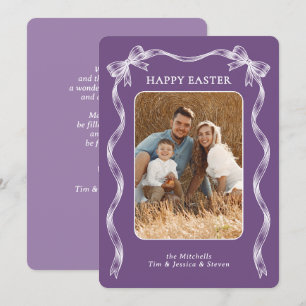 Cartão De Festividades Foto Personalizada com Fita Branca em Páscoa Viole