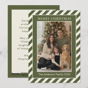 Cartão De Festividades Foto Personalizada com Listras de Creme e Oliva da
