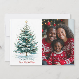 Cartão De Festividades Foto Personalizada da Árvore de Natal Elegante Wat