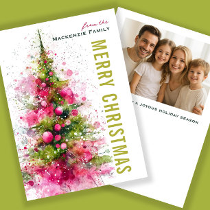 Cartão De Festividades Foto Personalizada da Árvore de Natal Moderna Abst