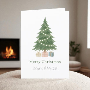 Cartão De Festividades Foto Personalizada da Árvore Natal Watercolor