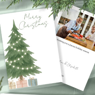 Cartão De Festividades Foto Personalizada da Árvore Natal Watercolor