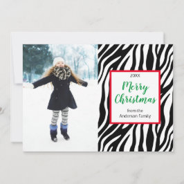 Cartão De Festividades Foto Personalizada da Faixa de Zebra do Natal Mode