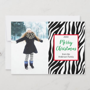 Cartão De Festividades Foto Personalizada da Faixa de Zebra do Natal Mode