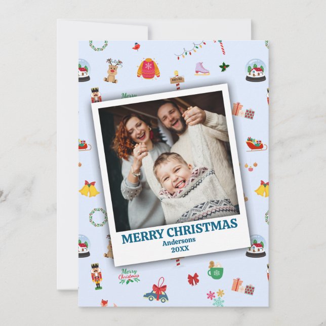 Cartão De Festividades Foto personalizada da família, enquadrada no Natal (Frente)