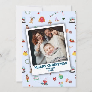 Cartão De Festividades Foto personalizada da família, enquadrada no Natal