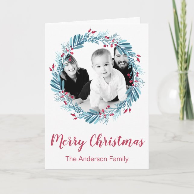Cartão De Festividades Foto personalizada da família Feliz Natal (Frente)
