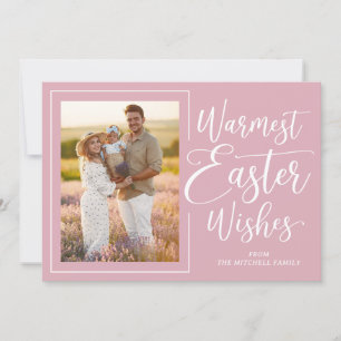 Cartão De Festividades Foto Personalizada da Família Feliz Páscoa Rosa Be